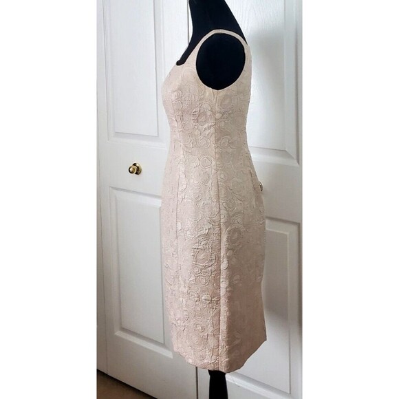 Evan Picone Womens Petite 4P Cocktail Dress Beige Lined Sleeveless ALine Bodycon - Picture 3 of 7